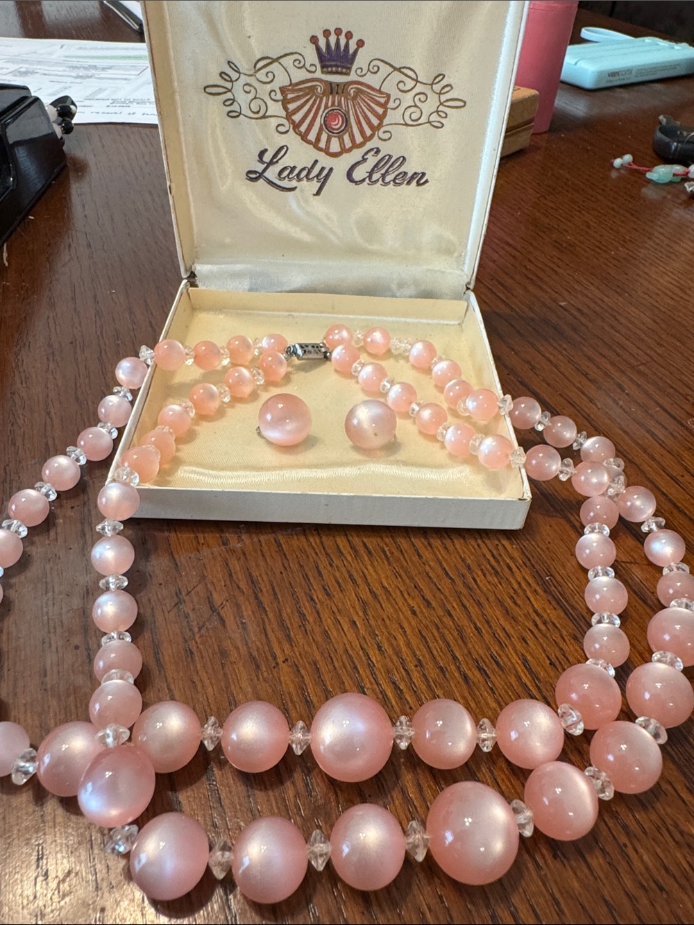 1950s Lady Ellen Necklace and screw back Earring Set vingate w box
